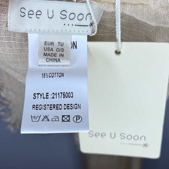 ANTHROPOLOGIE // SEE U SOON Cream Pinstripe Fringe Scarf NWT 21175003 - Picture 10 of 11